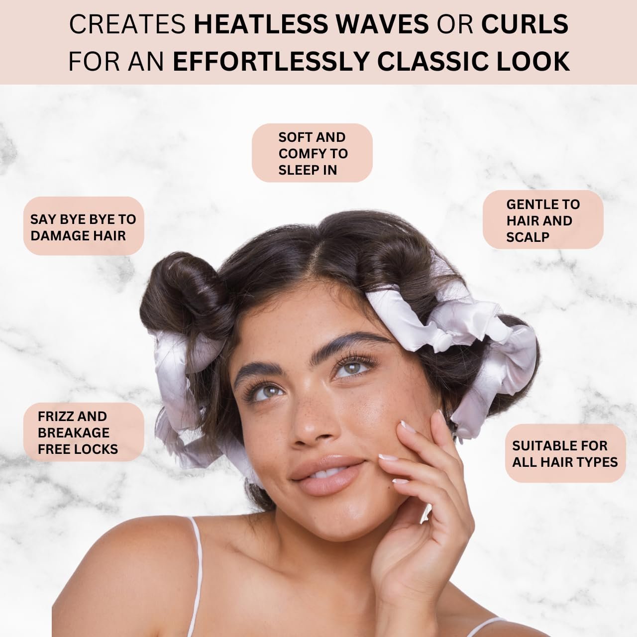Kitsch Satin Pillow Rollers -Heatless Hair Curler, Hair Rollers, Heatless Curls Overnight, Flexible Curling Rods for Long &Short Hairs, Flexi Rod Curlers to Sleep in, Overnight Blowout Rods-6pc Marble - Image 4