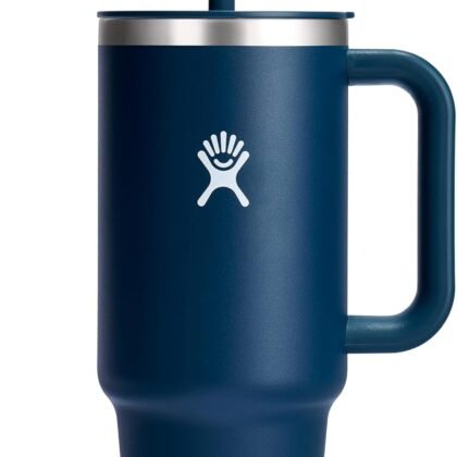 Hydro Flask Travel Tumbler with Handle, Lid and Straw - Insulated Stainless Steel in 40 Oz Indigo Blue