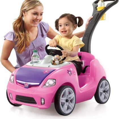 Step2 Whisper Ride II Kids Push Cars, Ride On Car, Seat Belt, Horn, Toddlers Ages 1.5 – 4 Years Old, Max Weight 50 lbs., Quick Storage, Stroller Substitute, Pink