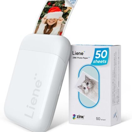 Liene 2x3” Photo Printer, Mini Instant Portable Color Mono Picture Printer Bundle 50 Zink Adhesive Paper, Bluetooth 5.0, Compatible w/iOS & Android, Small Phone Sticker for iPhone, Smartphone, White