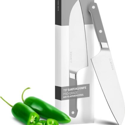 Misen Japanese Santoku Chef Knife - 7.5 Inch High Carbon Stainless Steel - Classic Japanese Knife Design for Cutting, Slicing, and Chopping - Razor Sharp Japanese Style Kitchen Knife, Gray