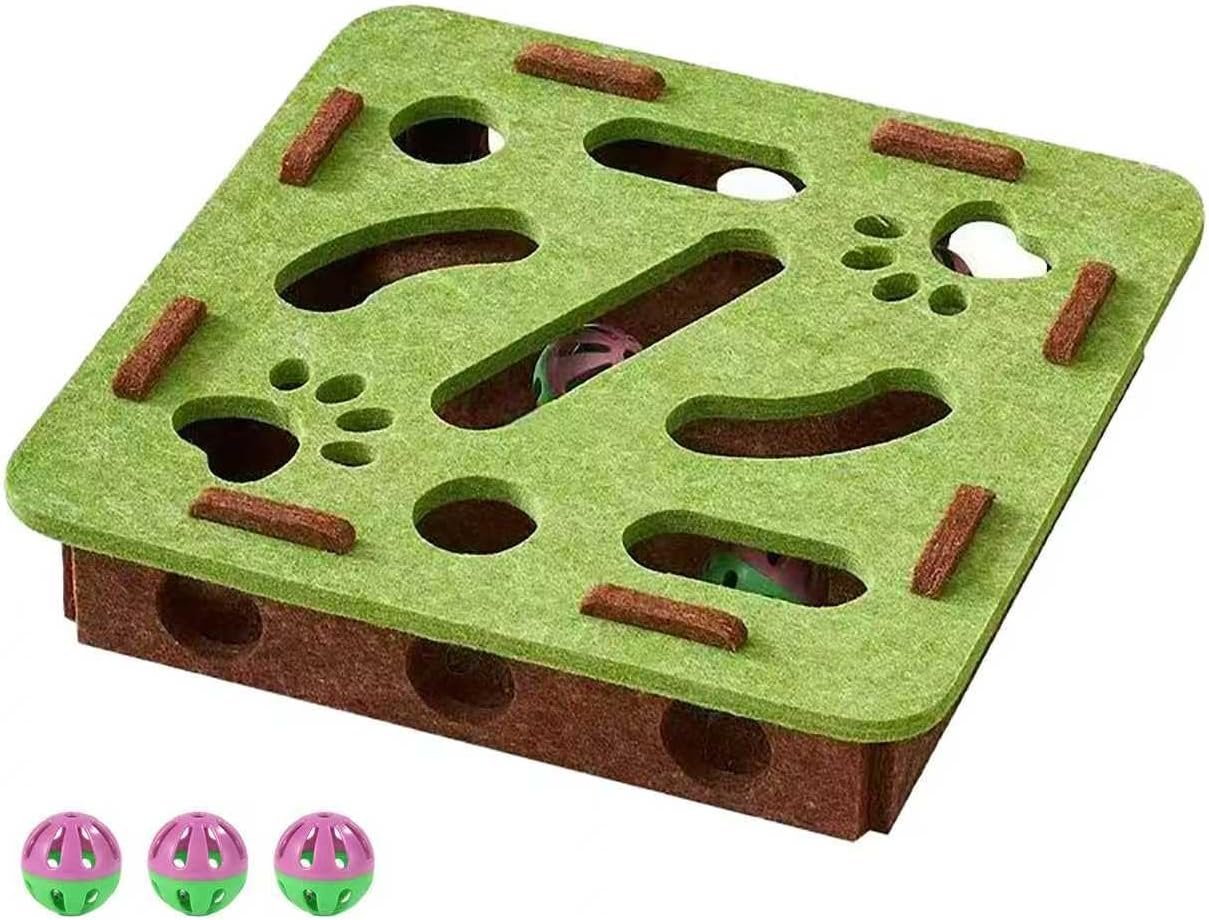 Interactive Cat Toy Puzzle Toys for Indoor Cats Felt Maze Box Kittern Toys Pet Cat Games Self Play Fun Exercise Hide Seek Moving Cat Toy for Bored Cats Encourages Hunting Instincts