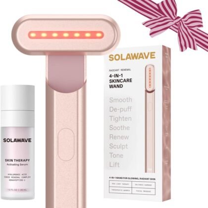 Solawave 4-in-1 Red Light Therapy Wand + Activating Serum | LED Skincare Device for Face & Neck | Facial Tool with Galvanic Current, Massage & Therapeutic Warmth | Reduces Appearance of Fine Lines