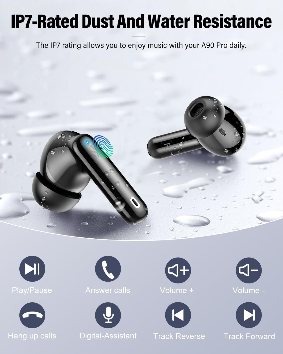 Wireless Earbuds, Bluetooth 5.4 Headphones Bass Stereo, Ear Buds with Noise Cancelling Mic, LED Display in Ear Earphones Clear Calls, IP7 Waterproof Bluetooth Earbuds for Laptop/Phones/Sports, Black - Image 7