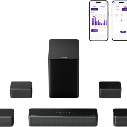 ULTIMEA 7.1 Surround Sound System for TV with Dolby Atmos, 460W Sound Bar for TV with 6.5" Subwoofer, APP Control, 4 Wired Surround Speakers, Home Theater Sound System, Poseidon D80 (2025 Upgrade)