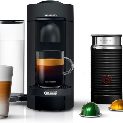 Nespresso Vertuo Plus Deluxe Coffee and Espresso Maker by De'Longhi, Matte Black with Aeroccino Milk Frother