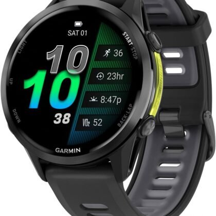 Garmin® Forerunner® 970, Premium GPS Running and Triathlon Smartwatch, AMOLED Display, Built-in LED Flashlight, Carbon Gray DLC Titanium with Black Case and Black/Translucent Whitestone Band