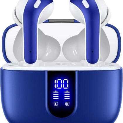 TAGRY Bluetooth Headphones True Wireless Earbuds 60H Playback LED Power Display Earphones with Wireless Charging Case IPX5 Waterproof in-Ear Ear buds with Mic for TV Smart Phone Laptop Computer Sports