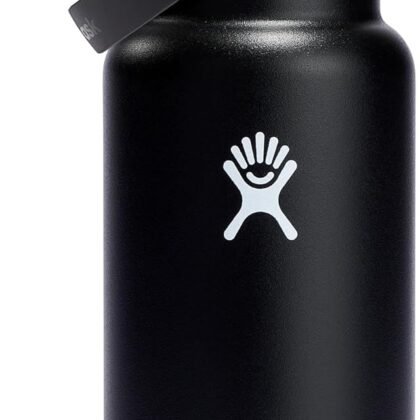Hydro Flask Water Bottle - Insulated Stainless Steel - Wide Straw Lid, Non Spill, Leakproof in 32 Oz Black