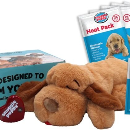 Original Snuggle Puppy Toys - Heartbeat Puppy for Dogs - Pet Anxiety Relief and Calming Aid - Comfort Dog Toys for Behavioral Training - Plus 6 Heat Packs