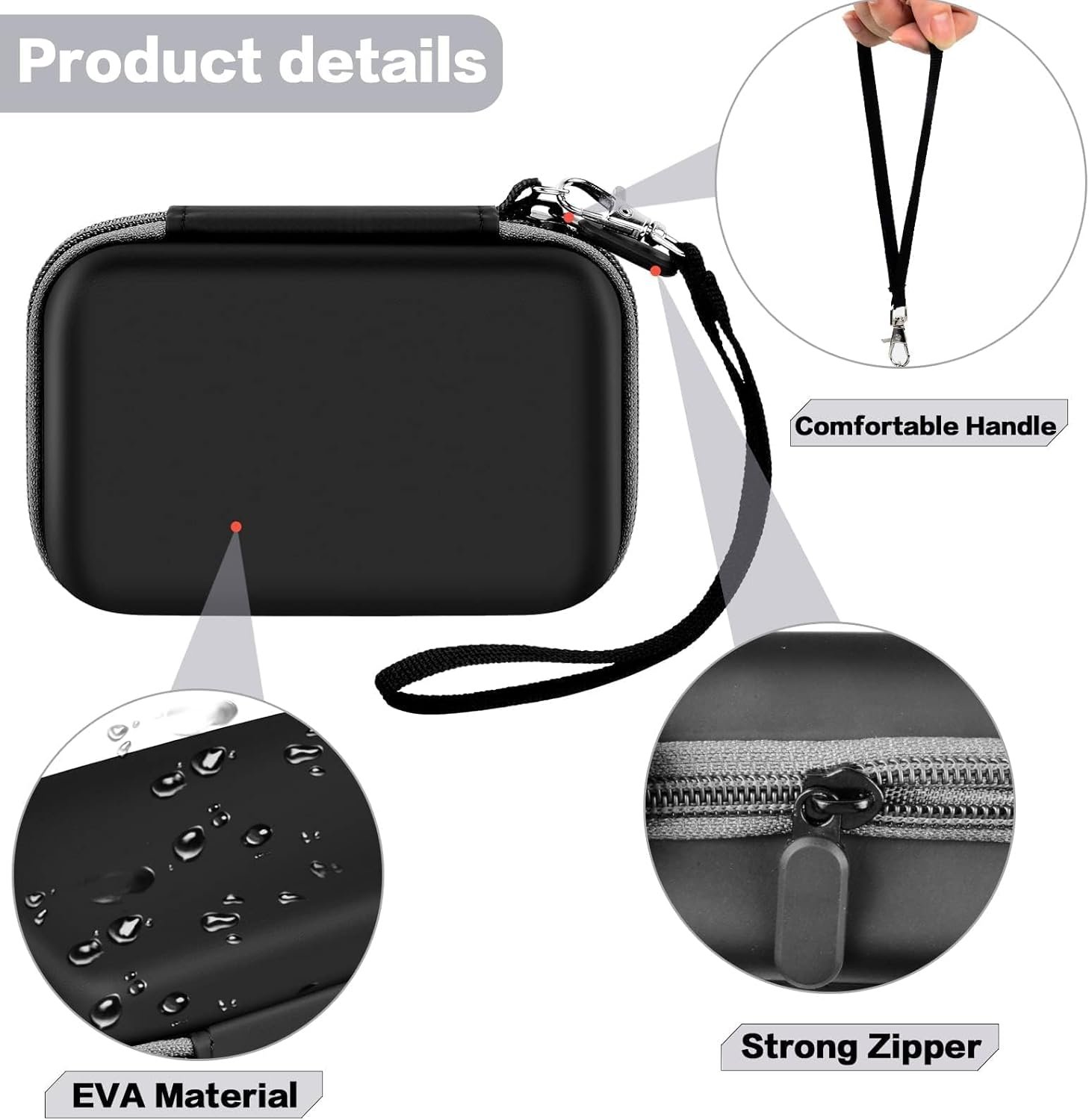 Multi-purpose Storage Bag Comaptible with JBL GO 4, for Canon Ivy 2 Mini Photo Printer, for KODAK Step, for Anker 733 Power Bank,Carrying Protective Case with Mesh Pocket & Wrist Strap(Bag Only)Black - Image 5