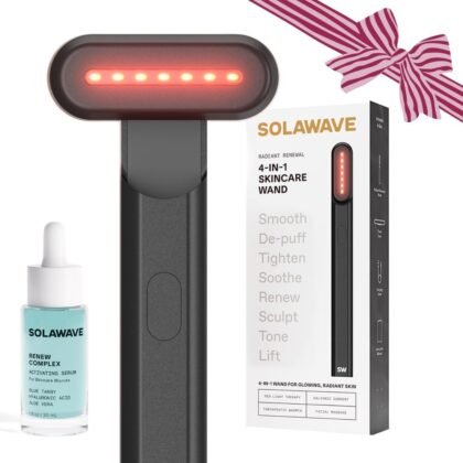 Solawave 4-in-1 Radiant Renewal Red Light Therapy Wand & Renew Complex Activation Serum | Beauty Device for Face & Neck | Serum Boosts Anti-Aging Effects, Reduces Wrinkles, Dark Circles & Puffiness