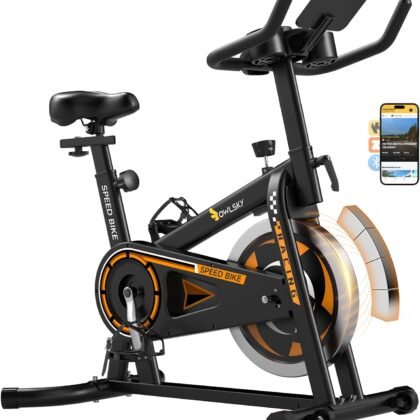 OWLSKY Exercise Bike with APP, Magnetic Resistance Indoor Cycling Bike, 300 lbs Capacity Quiet Stationary Bike for Home Gym Cardio Workout, Adjustable Seat & Tablet Holder