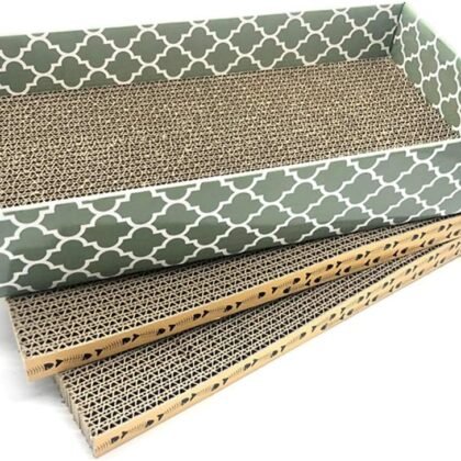 Cat Scratcher Cardboard Scratching Pads Scratch Lounge Bed with Catnip 3PCS Reversible Corrugated Cardboard with Scratch Box
