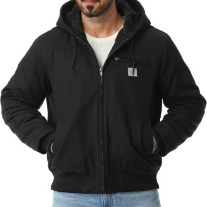 Men's Work Coat Washed Duck Fleece Lined Waterproof Workwear Fit Relaxed Winter Hooded Active Jacket