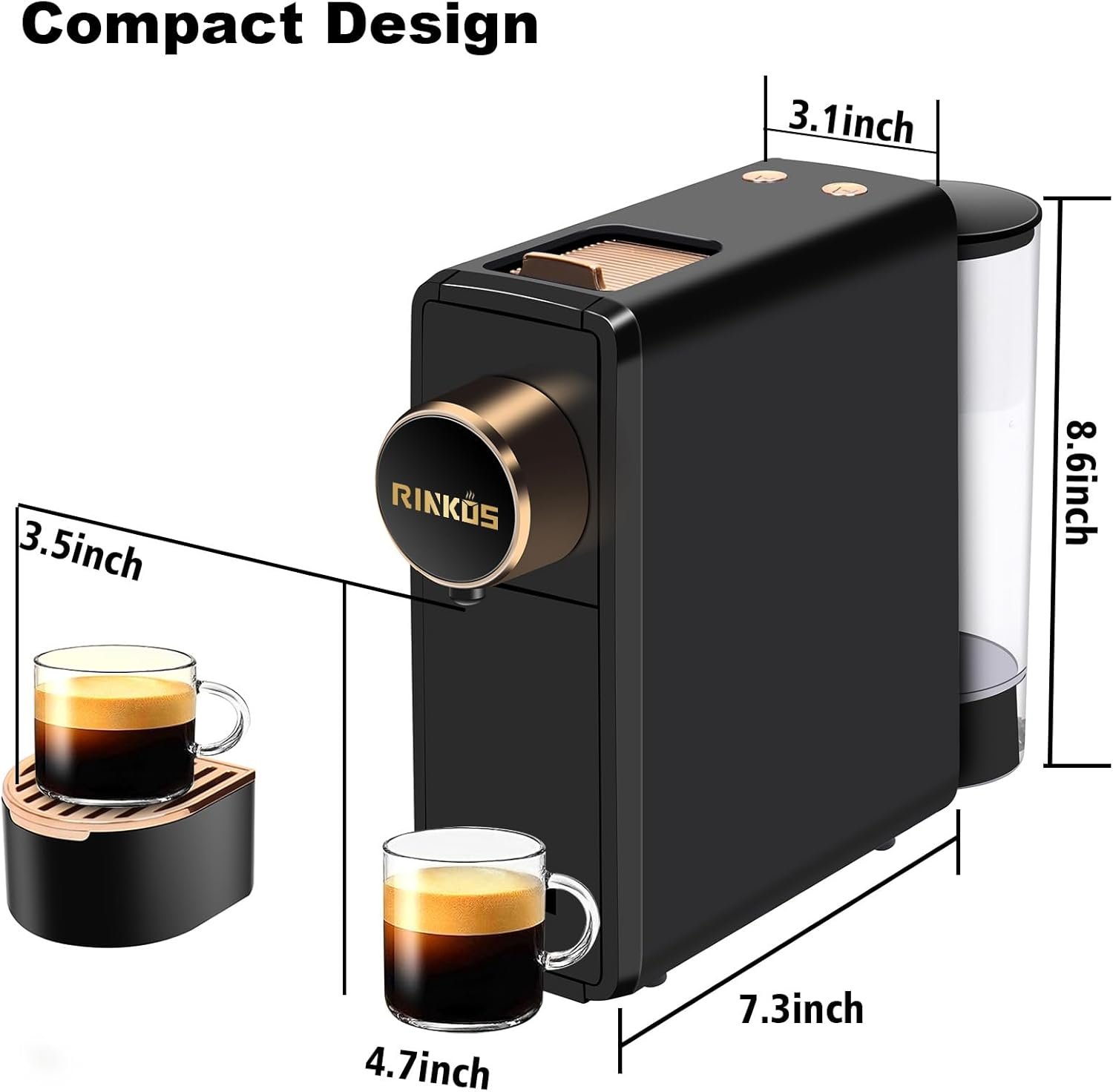 Black Espresso Machine for Nespresso Compatible Capsule, Single Serve Coffee Maker Programmable for Espresso Pods, Premium Italian 20 Bar High Pressure Pump ,Mini Coffee and Espresso Machine - Image 4