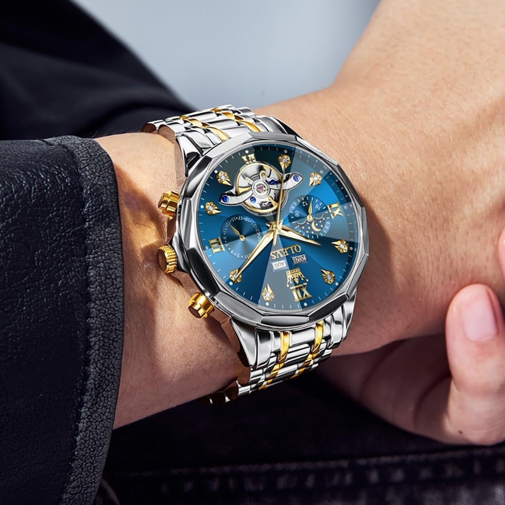 OLEVS Automatic Watches for Men Business Dress Watch Mechanical Stainless Steel Waterproof Self Winding Classic Date Luxury Diamond Men Wrist Watch - Image 3