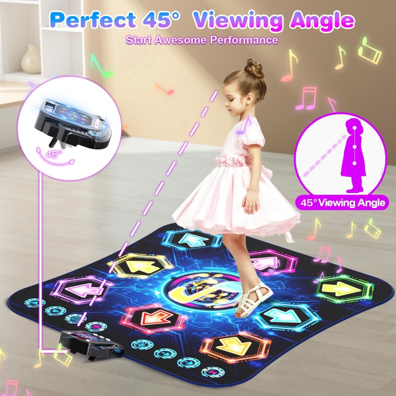 Dance Mat, 2025 Light Up 8-Button Dance Pad with Wireless Bluetooth, Upgraded Flowing Light Control System with Stands, Kids Toys Music Games Birthday for 3-12 Year Old Boys Girls - Image 2