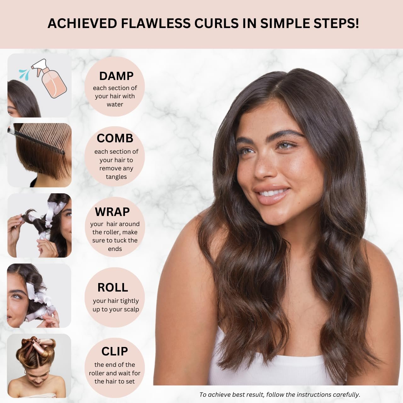 Kitsch Satin Pillow Rollers -Heatless Hair Curler, Hair Rollers, Heatless Curls Overnight, Flexible Curling Rods for Long &Short Hairs, Flexi Rod Curlers to Sleep in, Overnight Blowout Rods-6pc Marble - Image 7