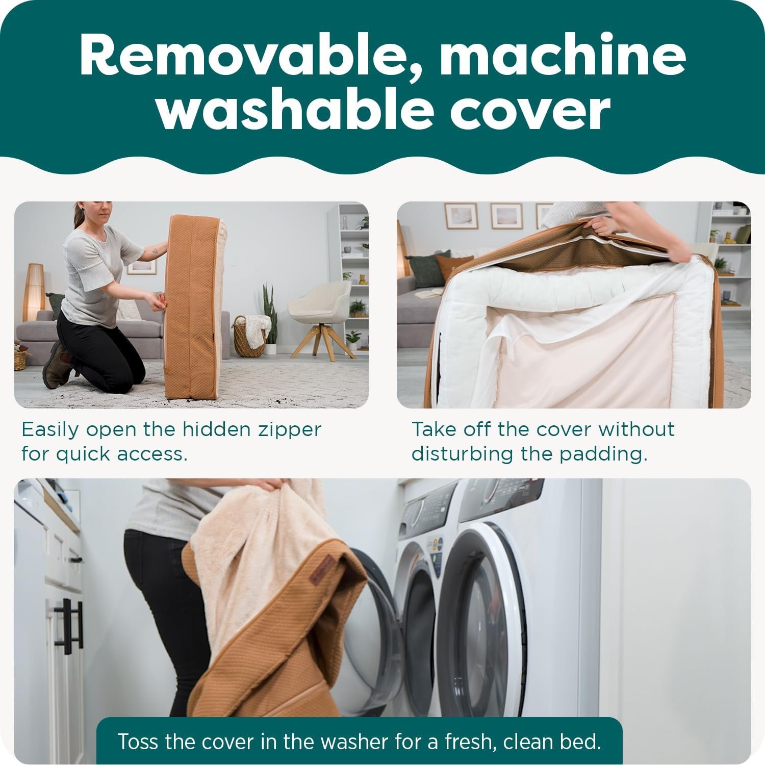 FurHaven Orthopedic Dog Bed for X-Large Dogs, L-Shaped Chaise Contour Mattress with Egg Crate Orthopedic Memory Foam for Joint Support, Removable Washable Cover, Jumbo/XL, Faux Fur & Suede, Dark Sage - Image 4