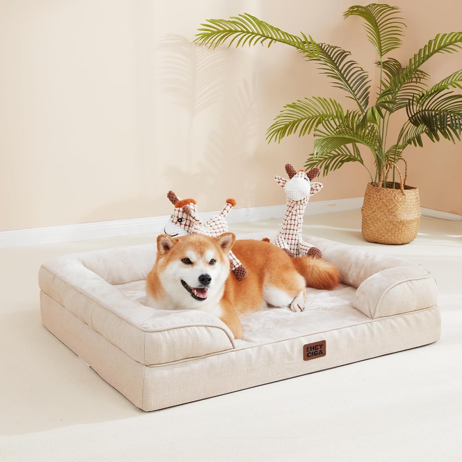 EHEYCIGA Orthopedic Dog Beds for Large Dogs, Waterproof Memory Foam Large Dog Bed with Sides, Non-Slip Bottom and Egg-Crate Foam Pet Couch Bed with Washable Removable Cover, Beige - Image 8