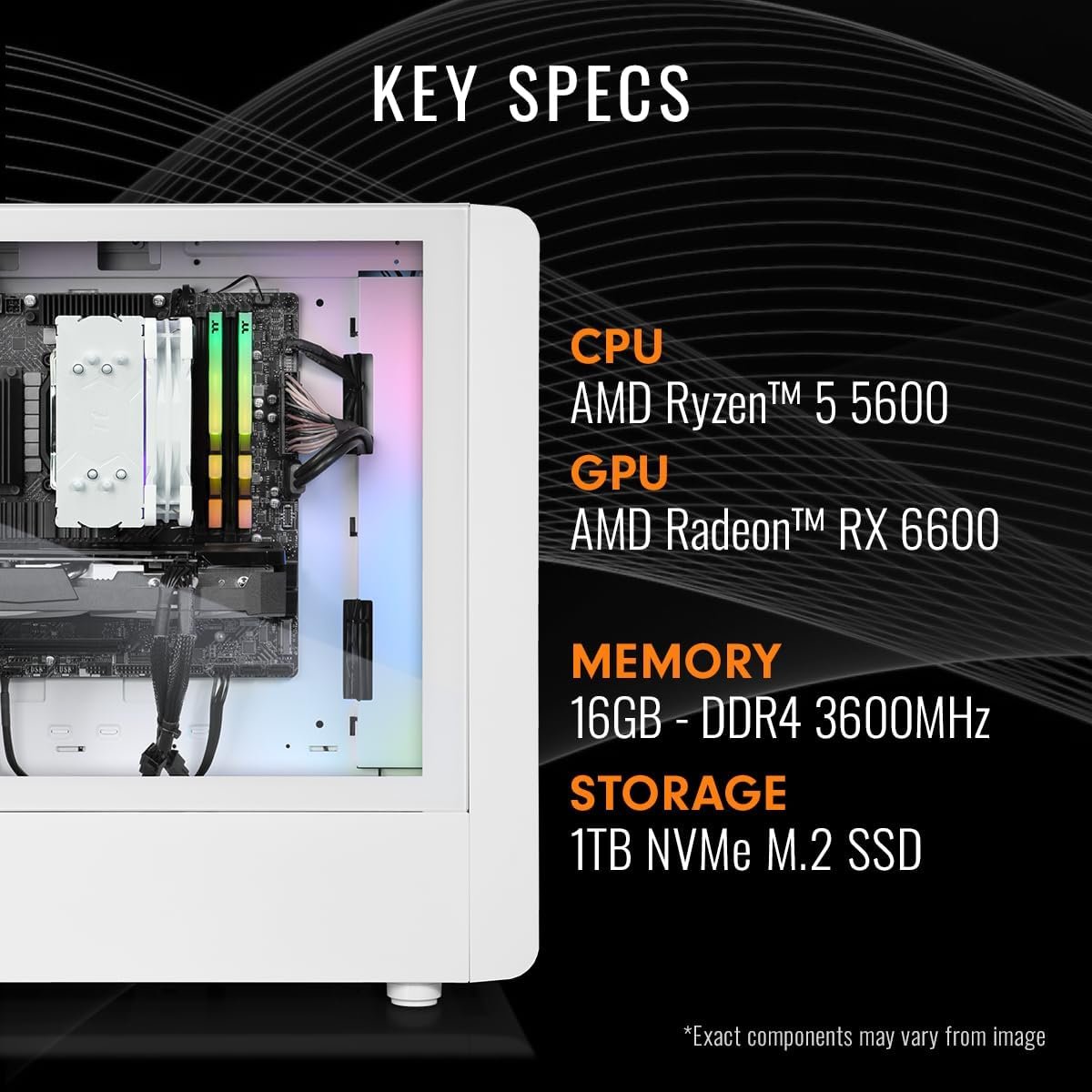 Thermaltake LCGS Quartz R66 Gaming Desktop (AMD Ryzen™ 5 5600, ToughRam DDR4 3600Mhz 16GB RGB Memory, AMD Radeon™ RX 6600, 1TB NVMe M.2, WiFi, Windows 11) S2QT-B550-R66-LCS - Image 2