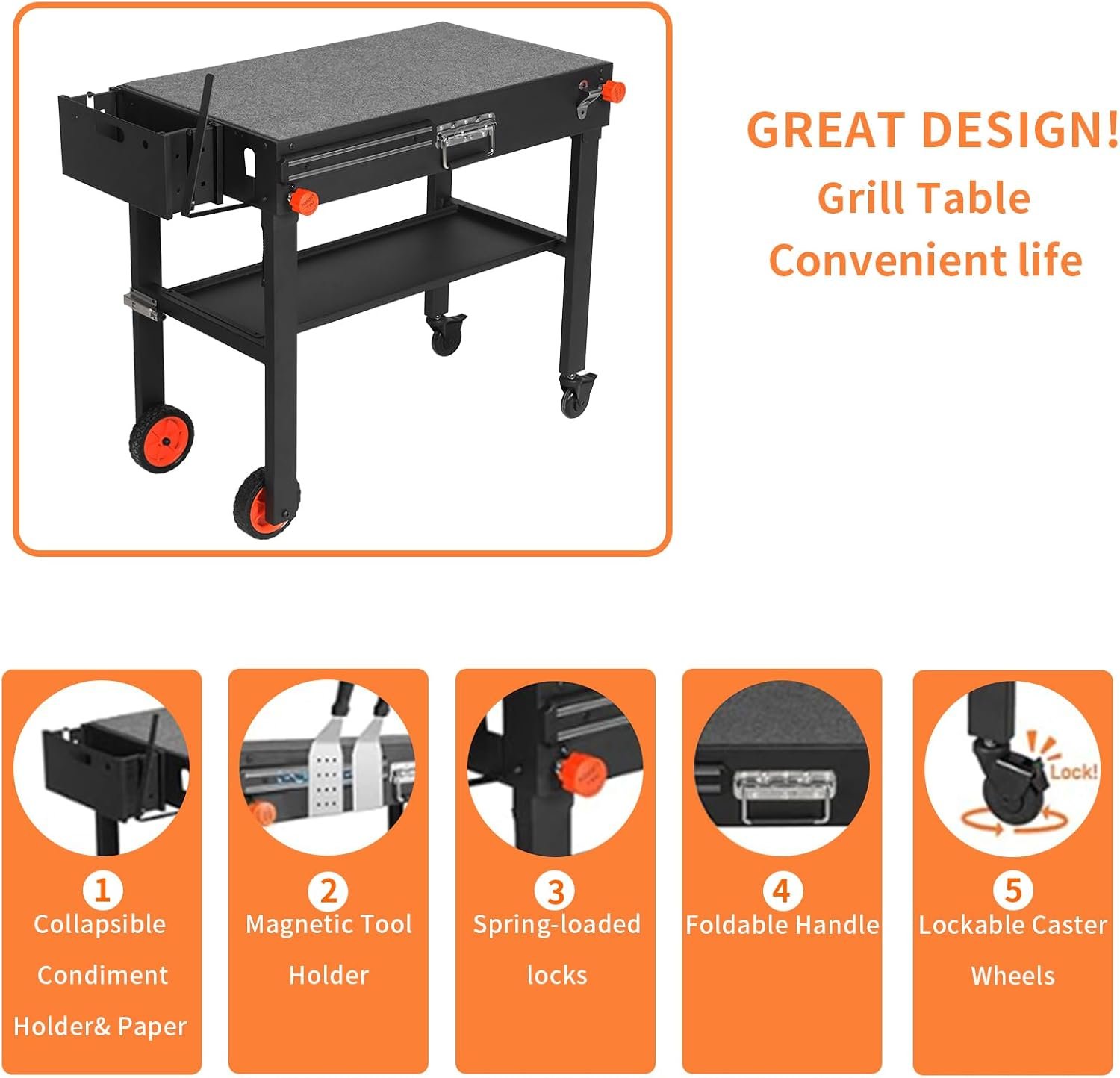 Blackstone Griddle Stand, Portable Outdoor Grill Table, Foldable Grill Cart With Wheels Fit 22 Inch or 17 Inch, Camping Folding Pizza Oven Tables Fit Ninja Grill and Weber,Blackstone Table - Image 5