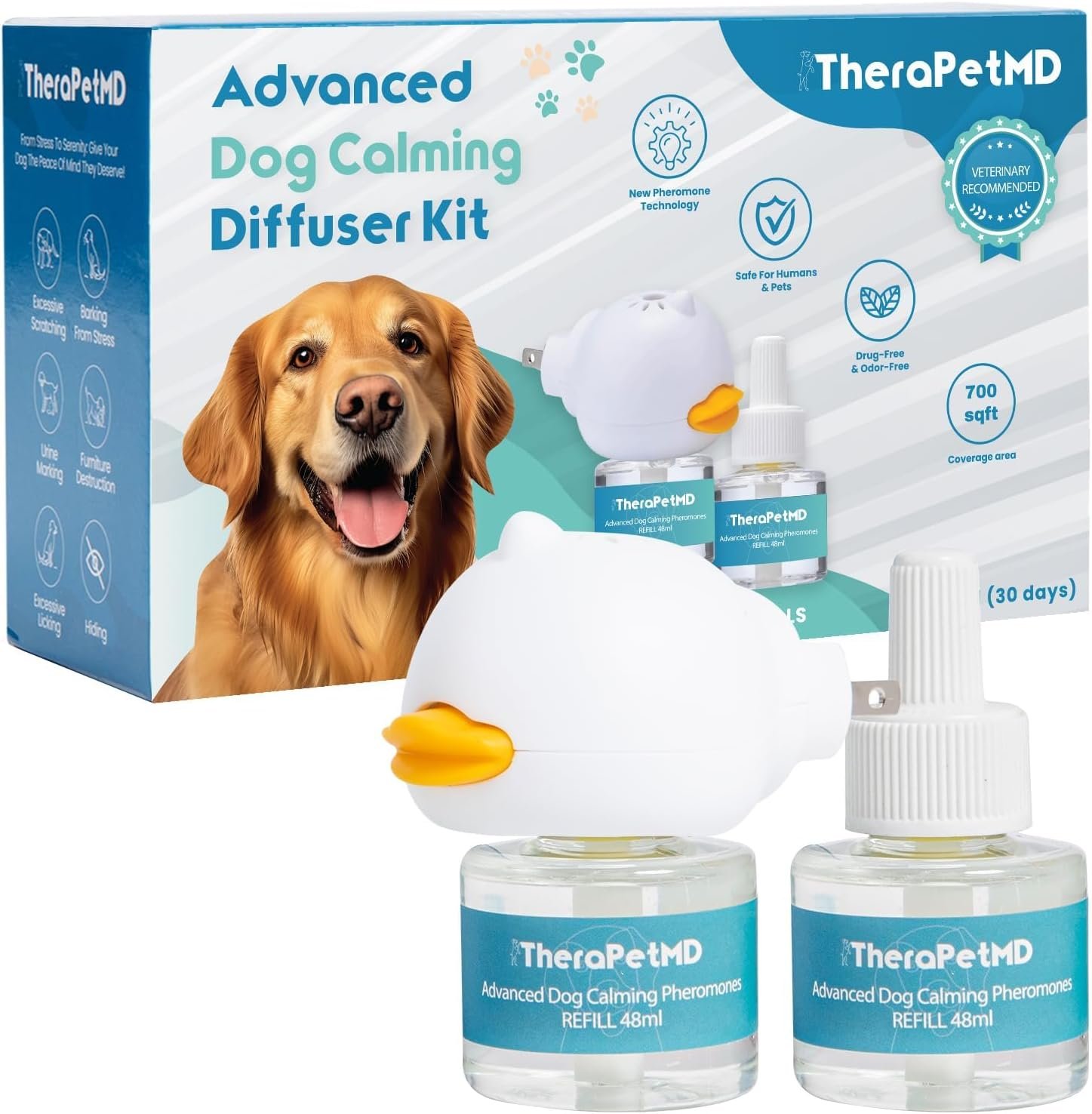 TheraPet MD 60-Day Dog Calming Diffuser - for Stress, Destructive Behavior, Pee Accidents, Separation Anxiety, Barking, Aggression & Chewing - 60-Day Refill Included - Packaging May Vary