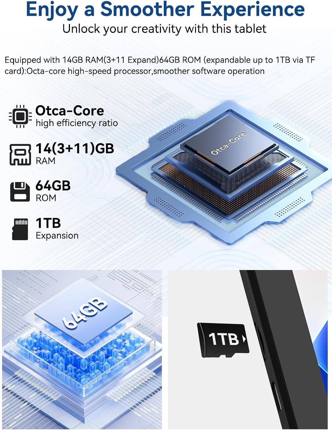 2025 Upgraded Android Tablet with Charging Speaker Dock, 2 Years Protection, Otca-Core CPU, 14GB+64GB Storage with 1TB Expansion, WiFi 6, BT5.3, Google Tablet, US Version - Image 6