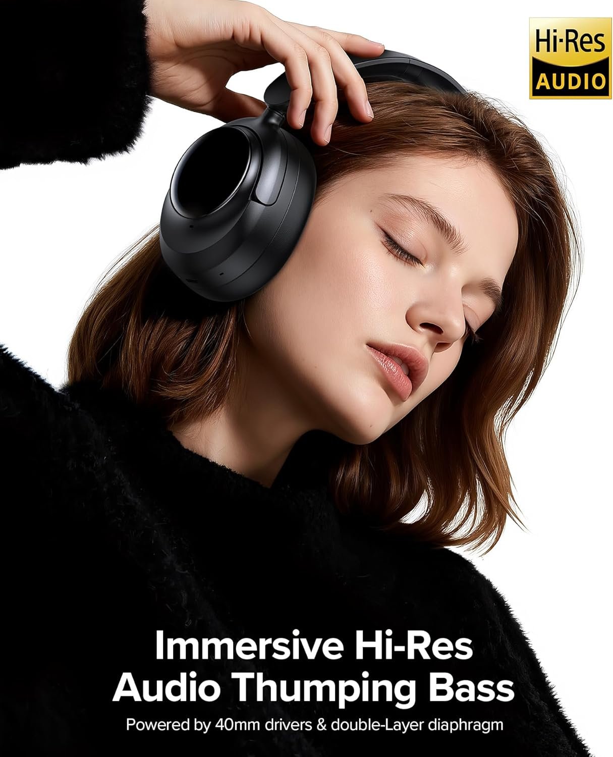 Hybrid Active Noise Cancelling Headphones, 120Hrs Playtime Bluetooth Headphones Hi-Res Audio HD Clear Call with 5 ENC Mics, HiFi Stereo Wireless Headphone Over Ear Foldable for Travel Office Game - Image 3