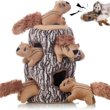 Laifug Hidden Squirrel Plush Dog Toy， Interactive Squeaky Dog Toy Hide and Seek, XL