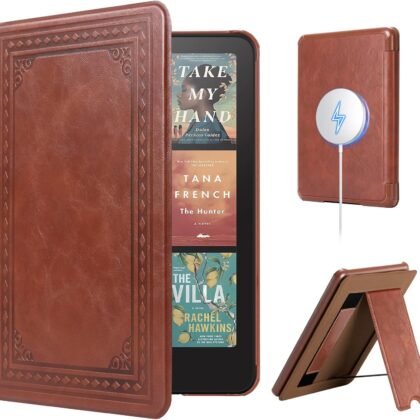 CoBak Lightweight Stand Case for 7" Kindle Paperwhite 12th Gen 2024 and Kindle Colorsoft with Right Hand Strap - Compatible with iPhone MagSafe, for Samsung/Belkin/Anker Wireless Charging Pads