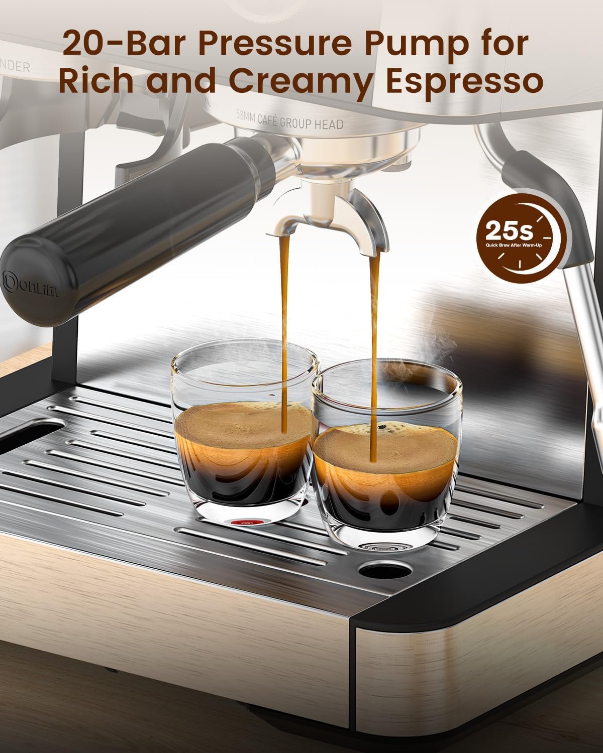 (2025 Upgrade)20 Bar Espresso Machine with Built-in Anti-Clog Coffee Grinder, Expresso Coffee Machines with Milk Steam Wand/Frother/Tamping Tools,Espresso Maker with Grinder for Lattes-Deep Black - Image 5
