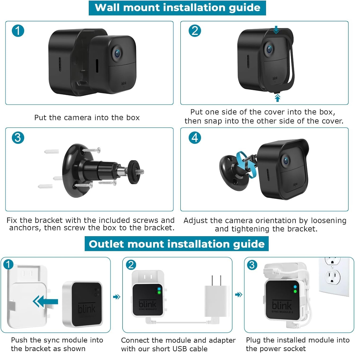 Blink Outdoor Camera Wall Mount Compatible with 4 (Newest Model)& 4th Gen,5 Pack Weatherproof Protective Housing,360 Degree Adjustable with Blink Sync Module 2 Outlet Mount for Blink Camera System - Image 9