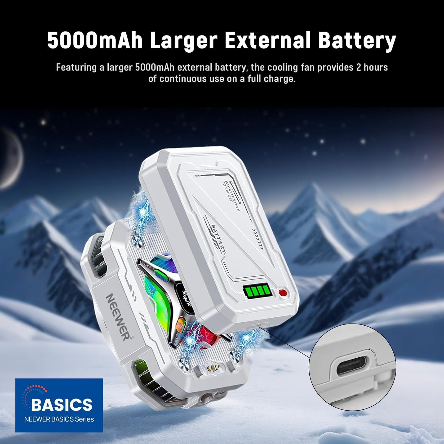 NEEWER BASICS Magnetic Phone Cooler with 5000mAh Battery, Type C Rechargeable Wireless Cooling Fan Case with Magnetic Ring & Clip Compatible with iPhone 16 15 Pro Max MagSafe Samsung for Gaming, PA096 - Image 2