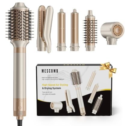 6-in-1 Hot Air Styler – Hair Dryer & Versatile Air Styler with Straightener, Auto Curler, Volumizing Brushes, Frizz-Free Hair Styler for Straighting, Curling, Smoothing & Adding Volume, Gift for Women