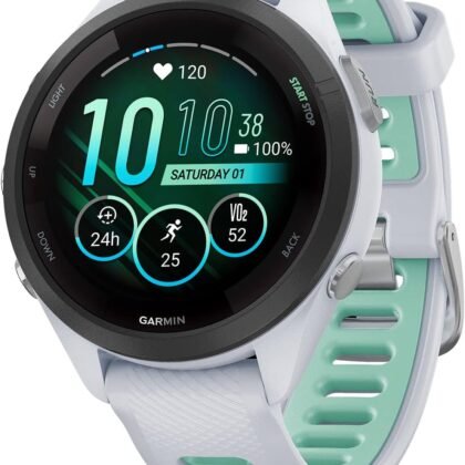 Garmin Forerunner 265S Running Smartwatch, Colorful AMOLED Display, Training Metrics and Recovery Insights, Whitestone and Neo Tropic