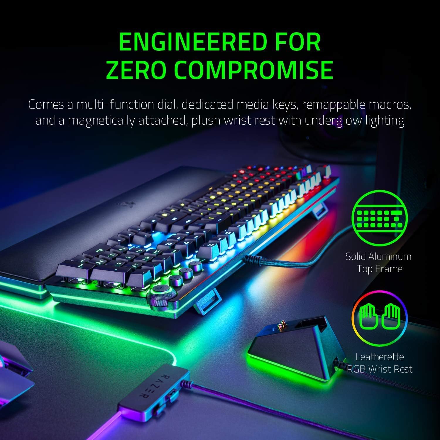 Razer Huntsman Elite Gaming Keyboard: Fast Keyboard Switches - Linear Optical Switches - Chroma RGB Lighting - Magnetic Plush Wrist Rest - Dedicated Media Keys & Dial - Classic Black - Image 4