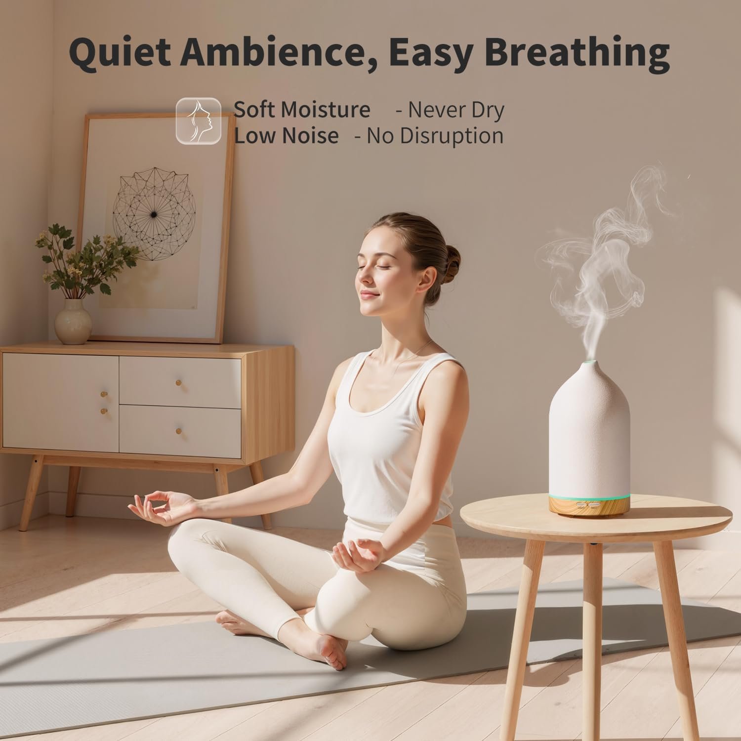 URPOWER 120ML Ceramic Essential Oil Diffuser Ultrasonic Aromatherapy Diffuser with Wood Grain Base, 7-Color LED Lights Auto Shut-Off, Humidifier for Home & Office, Air Diffuser for Relaxation - Image 6