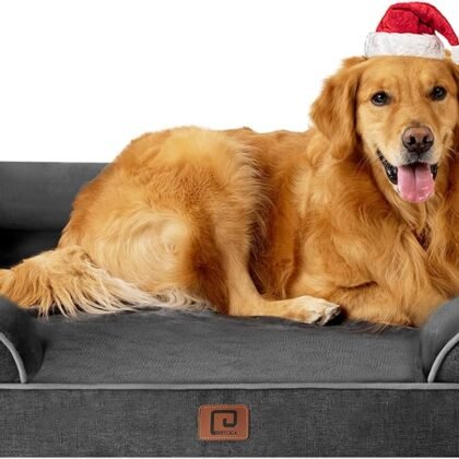 EHEYCIGA Orthopedic Dog Beds for Extra Large Dogs, Waterproof Memory Foam XL Pet Bed with Sides, Non-Slip Bottom and Egg-Crate Foam Big Dog Couch Bed with Washable Removable Cover, Dark Grey