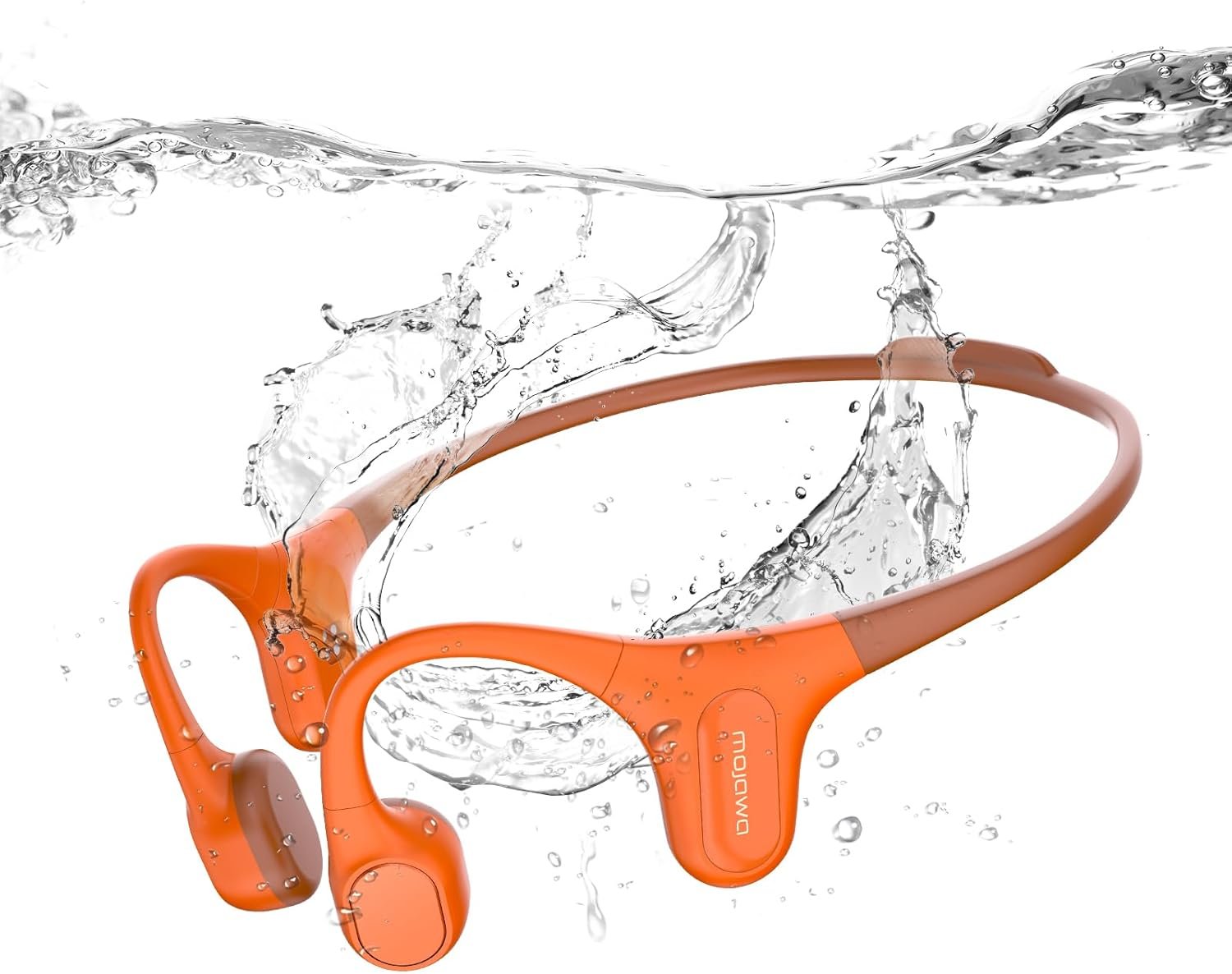 mojawa Run Plus Bone Conduction Headphones, Open-Ear Bluetooth Headphones, 32GB MP3 Player, IP68 Waterproof Swimming Earbuds, Deep Bass, Secure Fit for Running, Gym and Daily Use, Orange