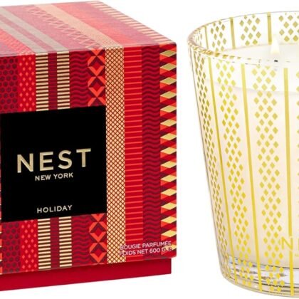 NEST New York Scented 3-Wick Christmas Candle, Holiday - 21.2 oz - Up to 100-Hour Burn Time - Reusable Glass Vessel