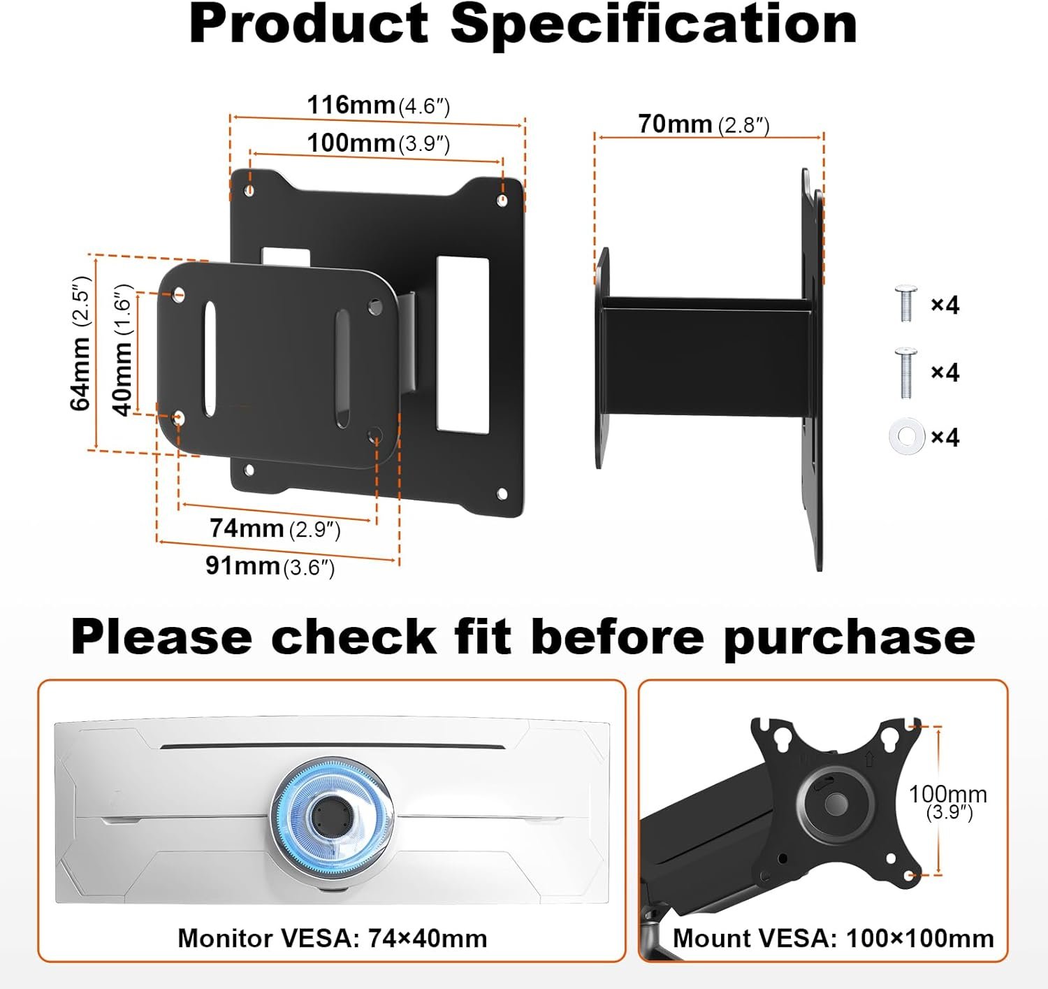 PUTORSEN VESA Adapter Plate Bracket - Compatible with Samsung Odyssey G9, Neo G9, CRG9, CHG9 and CHG90 Monitors,VESA 100x100,Black - Image 4