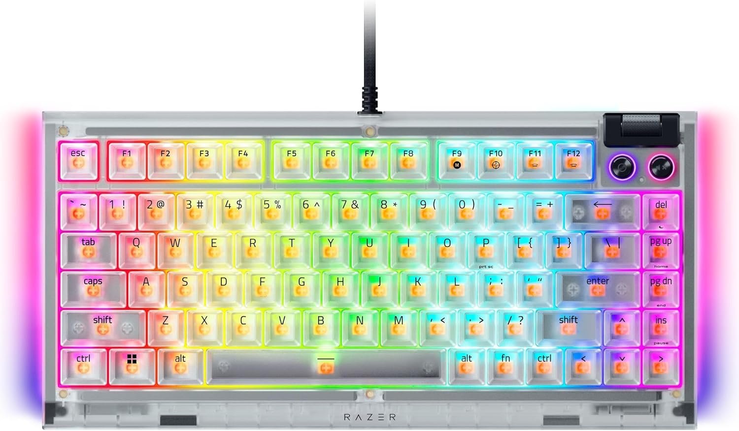 Razer BlackWidow V4 75% Mechanical Gaming Keyboard: Hot-Swappable Design - Compact & Durable - Orange Tactile Switches - Chroma RGB - MF Roller & Media Keys - Comfortable Wrist Rest - Phantom White - Image 8