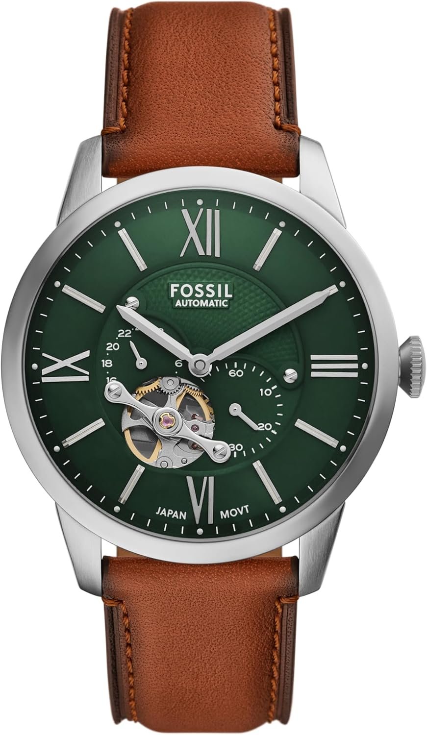 Fossil Men's Townsman Automatic Stainless Steel and Leather Two-Hand Skeleton Watch