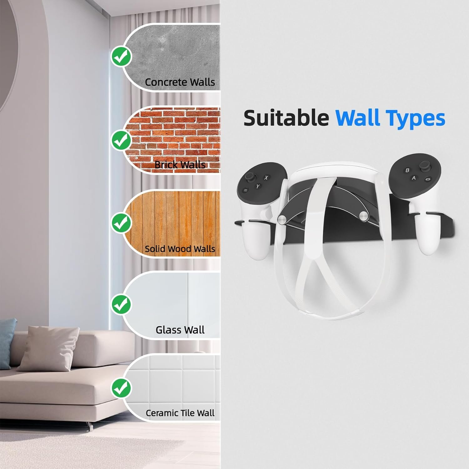 VR Headset Wall Mount Storage Stand Hook Compatible with Meta Quest 3/Meta Quest 3S/Quest Pro/Quest 2 Metal VR Headset Hook Storage Rack Holder(Aluminum Alloy-Black) - Image 3