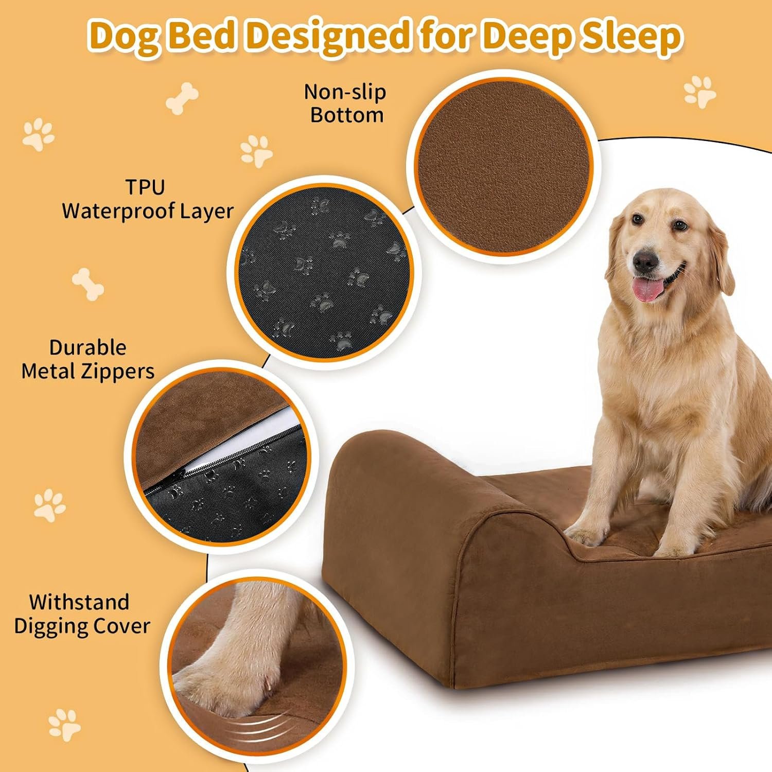 Orthopedic Dog Beds for Large Dogs, 7" Memory Foam Dog Beds with Waterproof Liner, Chew Proof Microsuede Cover, Removable and Washable, Nonskid Bottom, 48"x30"x7" L Chocolate - Image 3
