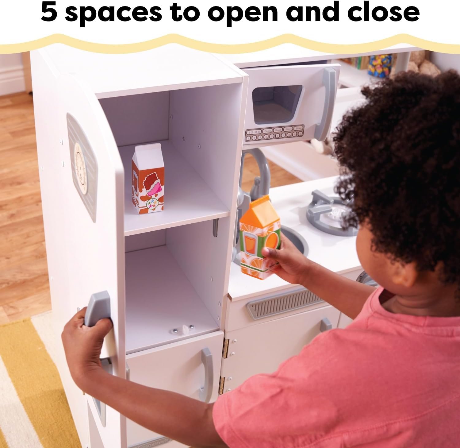 KidKraft Vintage Wooden Play Kitchen with Pretend Ice Maker and Play Phone, White - Image 4