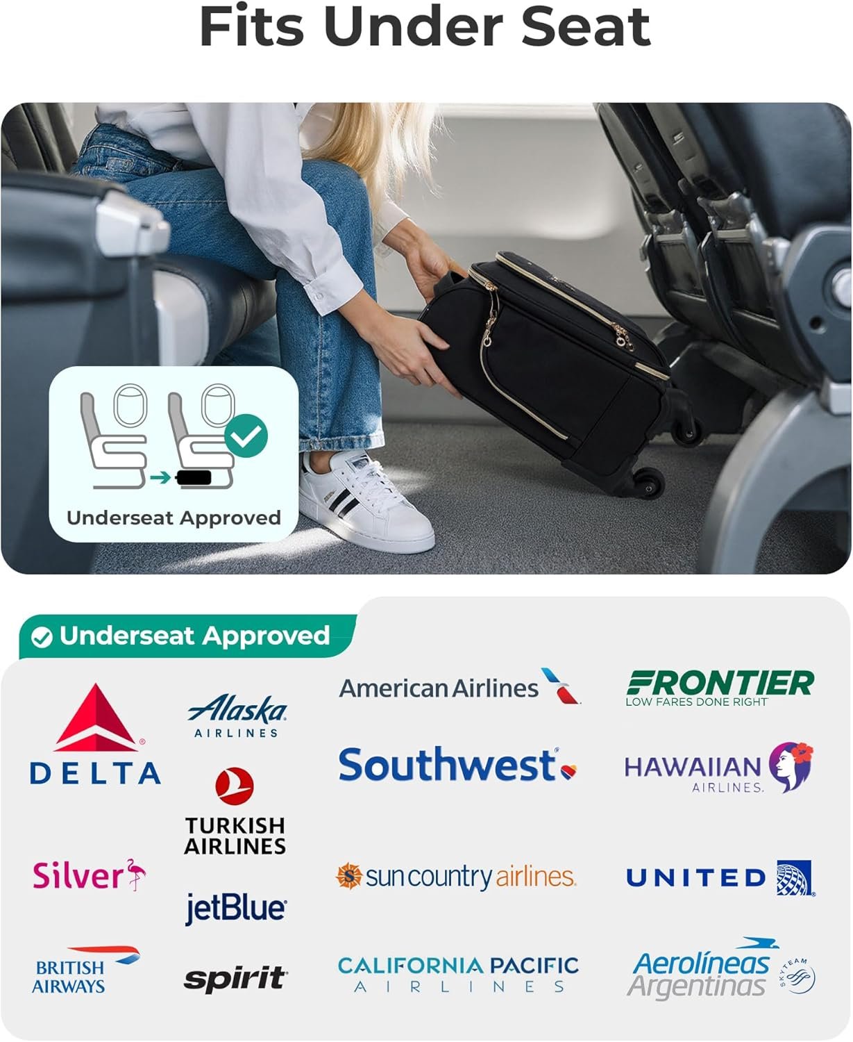 BAGSMART Underseat Carry On luggage Airline approved, 16-inch Softside Underseater Travel Suitcase with Spinner Wheels Lightweight Overnight Bag Small Rolling Carry-on for Women Men Weekender,Black - Image 3