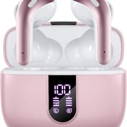 TAGRY Bluetooth Headphones True Wireless Earbuds 60H Playback LED Power Display Earphones with Wireless Charging Case IPX5 Waterproof in-Ear Ear buds with Mic for TV Smart Phone Laptop Computer Sports